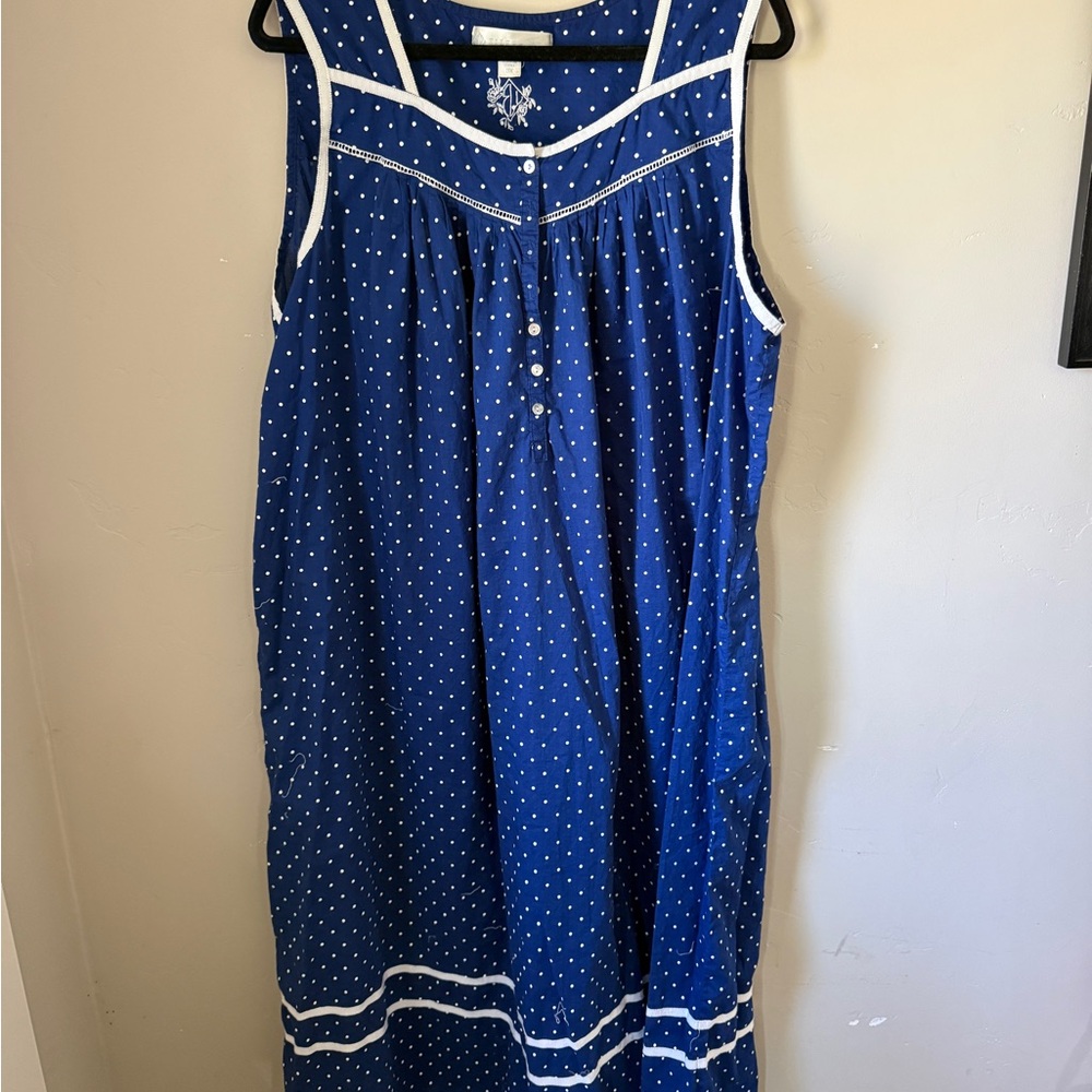 Eileen West Blue Polka Dot Sleeveless Nightgown